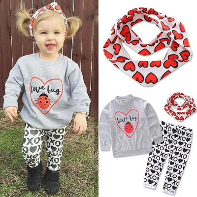 

Baby Girls Kids Toddler Summer T-Shirt TopsPants 3Pcs Outfit Clothing Set 0-5Y