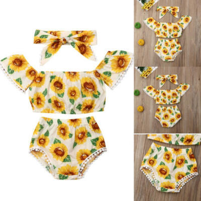 

Newborn Baby Toddler Girl Summer Clothes Sunflower TopsShort Pants Outfits Set