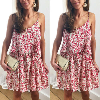 

Women Floral Boho Sundress Summer Holiday Beach Strappy Halter Neck Mini Dresses