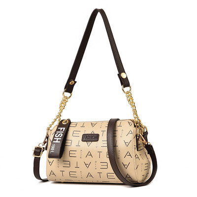 

English printing fashion female bag simple tide shoulder messenger bag chain hit color new handbag