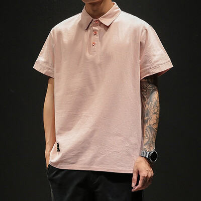 

Toponeto Mens Linen Short Sleeve Solid Color Stand Neck Loose Casual T Shirt Blouse Polo