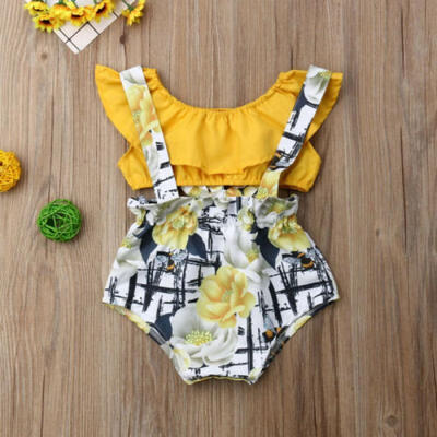 

Infant Kid Baby Girl Floral Short Sleeve Tube Top Overall PP Pants Outfit Summer