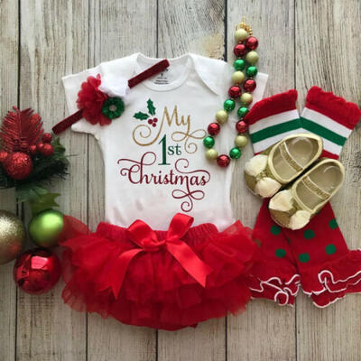 

US 3Pcs Kid Baby Girls Christmas Romper Tops Party Princess Tulle Skirt Clothes