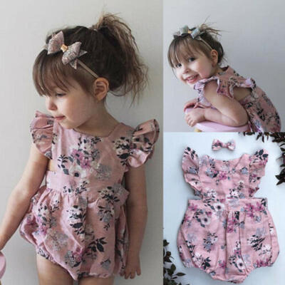 

US Newborn Kids Baby Girls Clothes Sleeveless Romper Cotton&Linen 1PC Outfits