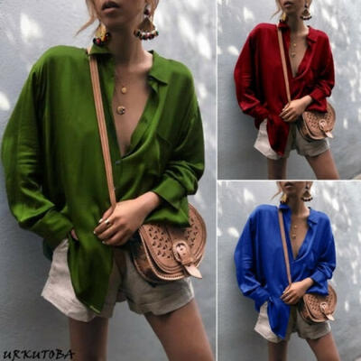 

UK Women Blouse Chiffon Long Sleeve Ladies T Shirt Casual Loose V-Neck Tops