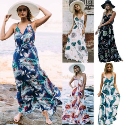 

Women Boho Floral Long Maxi Dress Evening Party Beach Dresses Summer Sundress