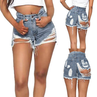 

Tailored Women Ladies Mid Waist Hole Jeans Skinny Bandage Hot Pants Shorts Denim
