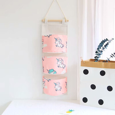 

Cotton&linen unicorn folding hanging bag bedroom living room decorative wall storage bag