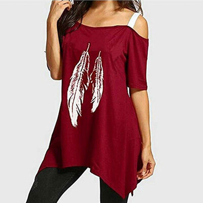 

Hot Fashion Womens Summer Loose Casual One Shoulder Ladies Casual Top Blouse