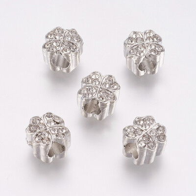

Alloy European Beads Large Hole Beads with Rhinestone Clover Platinum 11x115x9mm Hole 5mm
