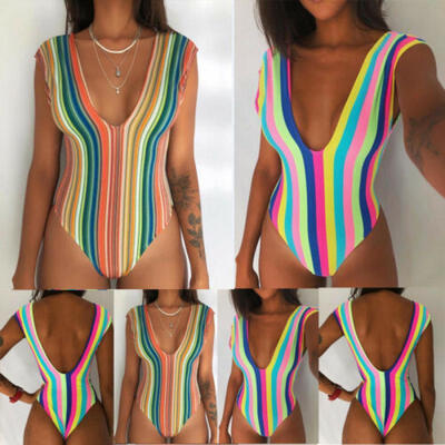 

Women One-piece Rainbow Swimsuit Swimwear Monokini Bathing Suit Bikini Beachwear