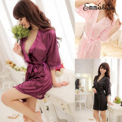 

Women Ladies Satin Robe Kimono Dress Gown Wedding Lingerie Bridesmaid Sleepwear