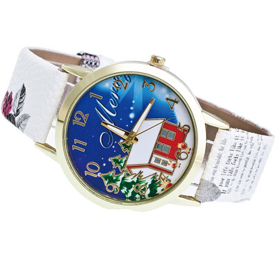

Snow House Decoration Navidad 2018 Envio Gratis New Christmas Ornaments Pattern Leather Band Analog Quartz Vogue Watches Xmas