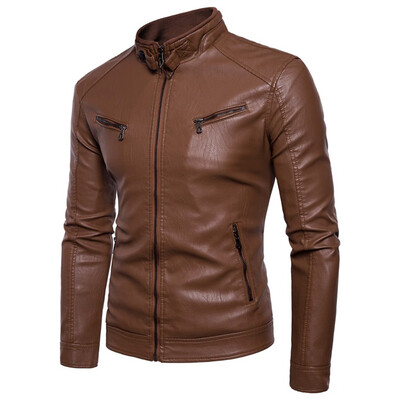 

Toponeto Mens Autumn Winter Long-sleeved Leather Thickening Jacket Zipper Coat