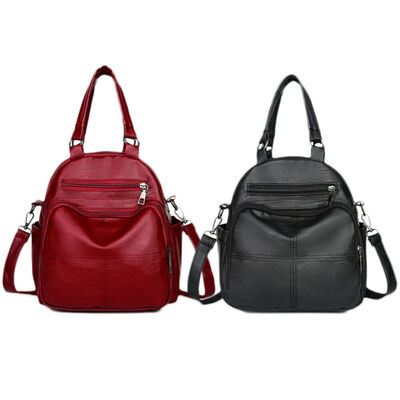

Leather Women Backpack Large Capacity Casual Black Red Fashion School Bag