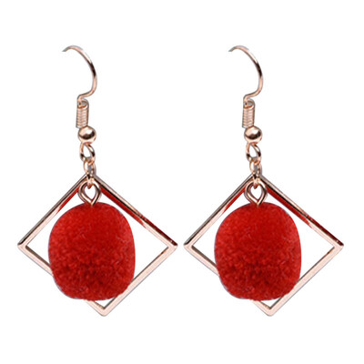 

Fashion Party Women Pompom Rhombus Geometric Pendant Hook Earrings Jewelry