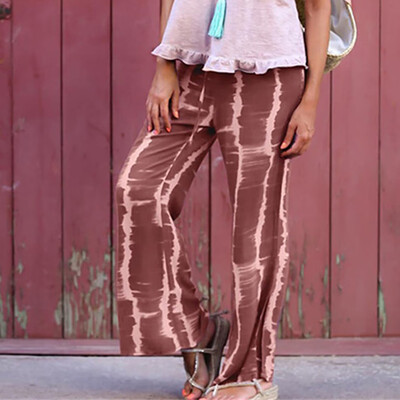 

Women Summer Casual Bow Tie Print Loose Beach Long Pants Trousers