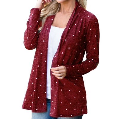 

Toponeto Women Fashion Plus Size Print Dot Long Sleeve Colorful Smock Patchwork Coat