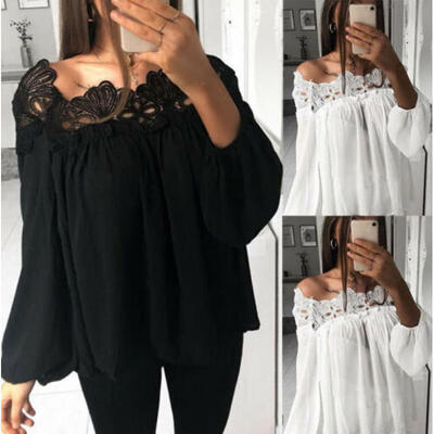 

NEW Women Lady Casual Long Sleeve Off Shoulder Loose Shirts Tops Blouse T-shirts