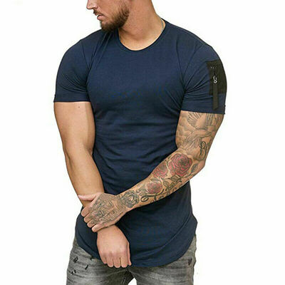 

Mens Slim Fit O Neck Short Sleeve zipper Muscle Tee T-shirt Casual Blouse Tops