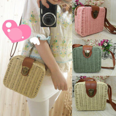 

Straw Retro Bag Rattan Woven Square Handbag Knitted Messenger Crossbody Beach