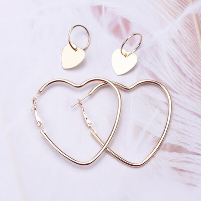 

EK118 2Pais Double Heart Hoop Earrings for women Geometric Hanging Earrings Female Fashion Modern Jewelry Oorbellen Accessories