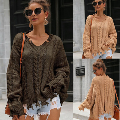 

Women Long Sleeve V Neck Loose Winter Warm Sweater Jumper Pullover Tops