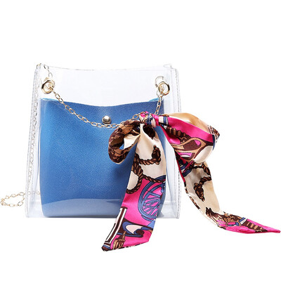 

2019 Fashion Transparent PVC Messenger Bags Women Clear Cross body Jelly Summer Beach Bag Chains Handbag T20