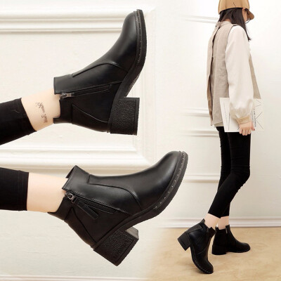 

Rose New Fashion Women Zipper Soild Round Toe Square Heel Casual Party Boots