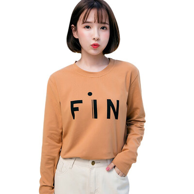 

New Letter T shirt Women Autumn Long-Sleeved Fashion Solid Harajuku Cotton Blend Tshirt Spring Autumn Befree Riverdale
