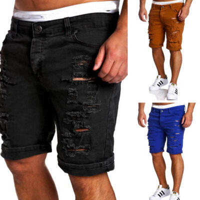 

Men Boy Skinny Runway Straight Short Denim Pants Destroyed Ripped Jeans Shorts