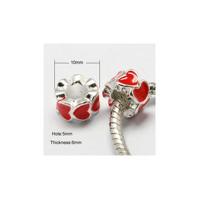 

Alloy Enamel European Beads Large Hole Beads Column Silver Red 10x6mm Hole 5mm