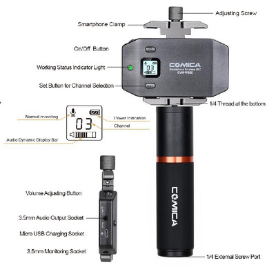 

COMICA CVM-WS50B 6-Channel UHF Wireless Smartphone Lavalier Microphone System 197ft Range with Phone Holder Grip Carry Bag f