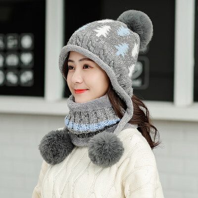 

Wool Hat Female Winter Hundred Sets Korean Edition Sweet Tide Plushing Thickened Warm Knitted Cap Lovely Ear&Moon Cap