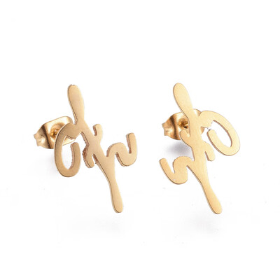 

304 Stainless Steel Stud Earrings Golden 17x105x1mm Pin 08mm