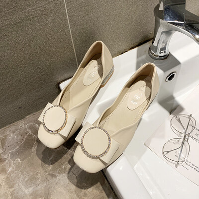 

Retro granny shoes thick shoes womens low heel bean shoes 19 spring OL square head square head Korean shallow ladle