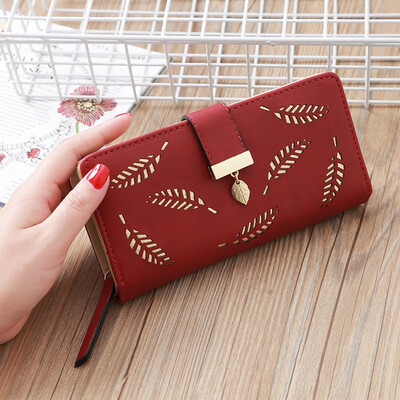 

Tailored Women s Fashion Trend Solid Color Long Fringed Hollow Leaf Leather Card Wallet