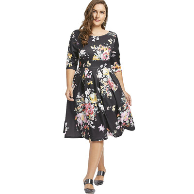 

Plus Size Flower Print Empire Waist Dress