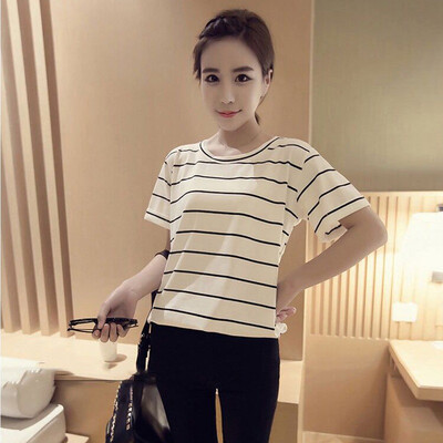 

Striped Fashion Short Sleeve O-Neck T Shirts Women Loose Thin Student T-shirt Womens Female Casual Females Korean Style Tops