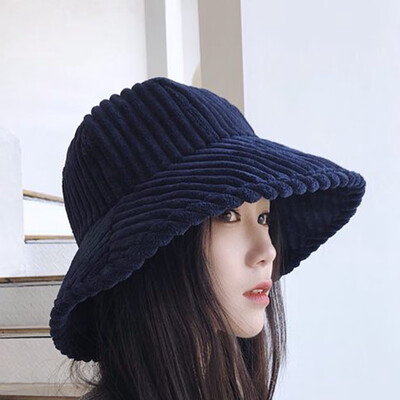 

Fishermans Hat Female Japanese Corduroy Autumn&Winter Korean Hat Personality Leisure Pot Hat Students Big Rim Sunshade