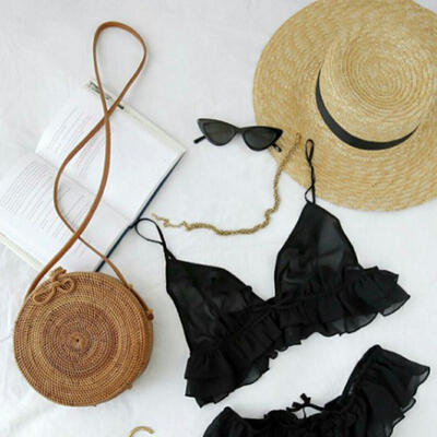 

Women Summer Beach Tote Circle Bag Handmade Rattan Woven Round