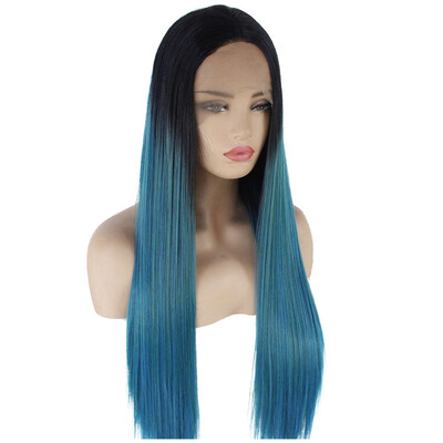 

Gobestart Dark Blue Lace Front Synthetic Hair Wig Long Black Women Lace Wigs