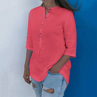 

Starmoon Women Ladies Cotton And Linen Solid Color Irregular Hem Blouse Shirt