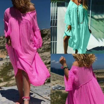 

Women´s Cotton Linen Summer Maxi Dress Casual Irregular Loose Long Dress Kaftan Plus Size