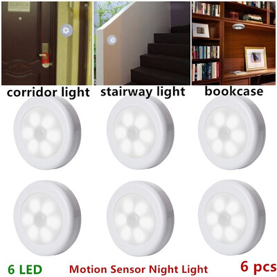 

36 Pcs Portable 6 LED Wireless Motion Sensor Night Light Battery-Powered with Sticker