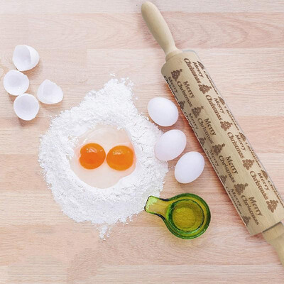 

Wooden Rolling Pin with Easy Roll Bearings Christmas Engraved Embossing Rolling Pin Baking Cookies Cake Biscuit Tarts Noodle Dough