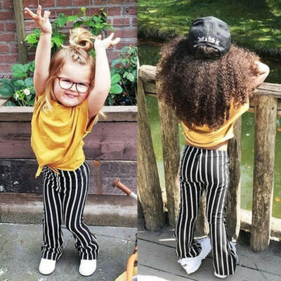 

US New Toddler Kids Girls Summer Outfits Clothes Loose T-shirtStriped Pants Set