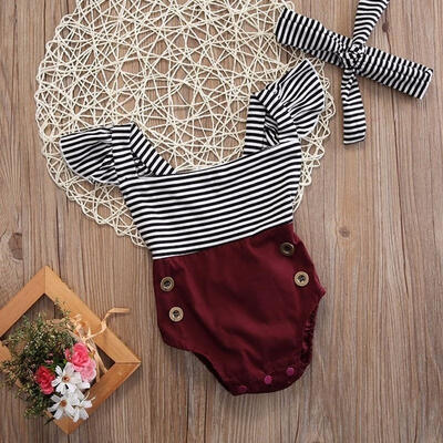 

Newborn Baby Girls Clothes Romper BodysuitHeadband Sunsuit Outfit Set 0-18M