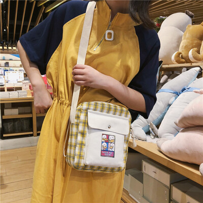 

Canvas bag lady slanting Korean Plaid fashion summer fresh student one-shoulder mobile phone bag