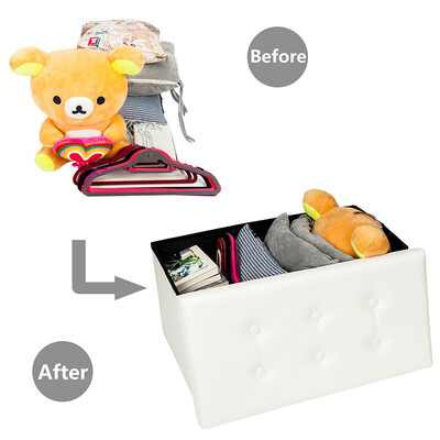 

783838 Rectangle Shape PVC Leather Surface Storage Ottoman White